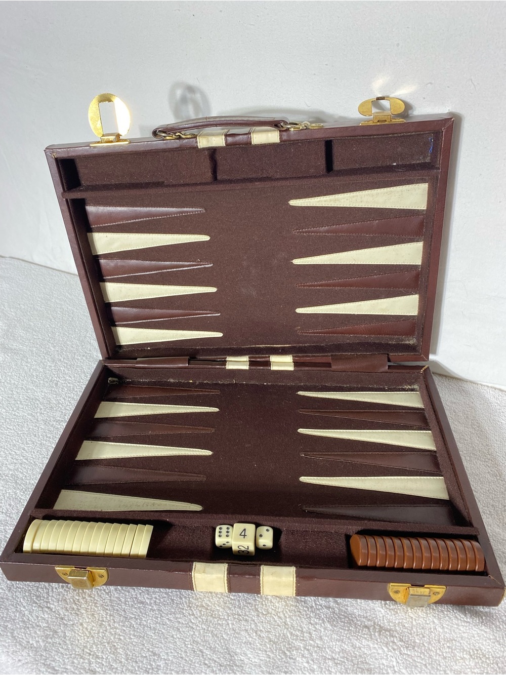 Vintage Faux Leather Briefcase Travel Backgammon Set Incomplete